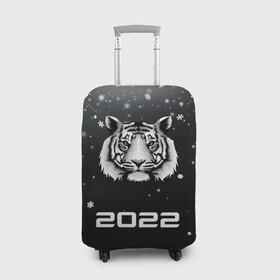 Чехол для чемодана 3D с принтом Новогодний тигр символ 2022. в Белгороде, 86% полиэфир, 14% спандекс | двустороннее нанесение принта, прорези для ручек и колес | 2022 | merry christmas | год тигра | зима близко | нг | новогодний | новогодний тигр | новогодняя символика | новый год | новый год 2022 | рождество | символ 2022 года | снег | снежинки | тигр
