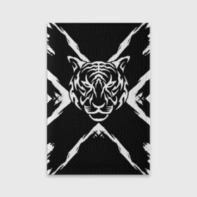 Обложка для паспорта матовая кожа с принтом Tiger Black & White Черно-белый Тигр в Белгороде, натуральная матовая кожа | размер 19,3 х 13,7 см; прозрачные пластиковые крепления | Тематика изображения на принте: cat | tiger | год тигра | зверь | кошка | символ года | тигр | хищник