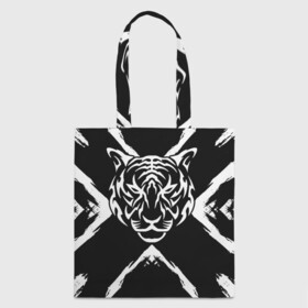 Шоппер 3D с принтом Tiger Black & White Черно-белый Тигр в Белгороде, 100% полиэстер | Плотность: 200 г/м2; Размер: 34×35 см; Высота лямок: 30 см | cat | tiger | год тигра | зверь | кошка | символ года | тигр | хищник