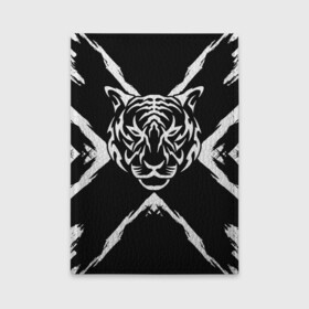 Обложка для автодокументов с принтом Tiger Black & White Черно-белый Тигр в Белгороде, натуральная кожа |  размер 19,9*13 см; внутри 4 больших “конверта” для документов и один маленький отдел — туда идеально встанут права | Тематика изображения на принте: cat | tiger | год тигра | зверь | кошка | символ года | тигр | хищник