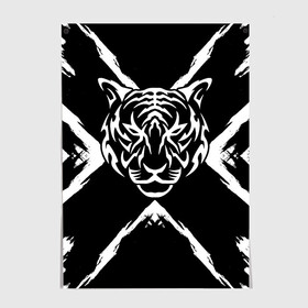 Постер с принтом Tiger Black & White Черно-белый Тигр в Белгороде, 100% бумага
 | бумага, плотность 150 мг. Матовая, но за счет высокого коэффициента гладкости имеет небольшой блеск и дает на свету блики, но в отличии от глянцевой бумаги не покрыта лаком | cat | tiger | год тигра | зверь | кошка | символ года | тигр | хищник