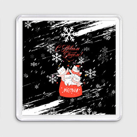 Магнит 55*55 с принтом Новогодние коты в подарочном мешке. в Белгороде, Пластик | Размер: 65*65 мм; Размер печати: 55*55 мм | 2022 | merry christmas | mwowe | год тигра | зима близко | коты | нг | новогодние коты | новогодний | новогодняя символика | новый год | новый год 2022 | рождество | с новым годом | символ 2022 года | снег | снежинки