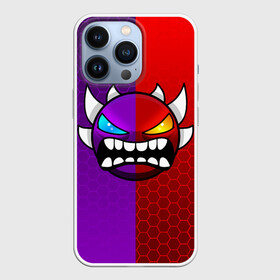 Чехол для iPhone 13 Pro с принтом GEOMETRY DASH VIOLET RED DEMON   ГЕОМЕТРИЯ ДАШ в Белгороде,  |  | 2d | arcade | demon | game | geometry dash | hexagon | meltdown | robtop | smile | аркада | геометрический тире | геометрия | демон | раннер | смайлы | соты | эмоции