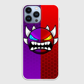 Чехол для iPhone 13 Pro Max с принтом GEOMETRY DASH VIOLET RED DEMON   ГЕОМЕТРИЯ ДАШ в Белгороде,  |  | 2d | arcade | demon | game | geometry dash | hexagon | meltdown | robtop | smile | аркада | геометрический тире | геометрия | демон | раннер | смайлы | соты | эмоции