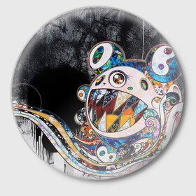 Значок с принтом Стрит-арт Такаси Мураками в Белгороде,  металл | круглая форма, металлическая застежка в виде булавки | картина | мураками | такаси мураками | такаши мураками | такеши мураками | японская живопись | японское искусство