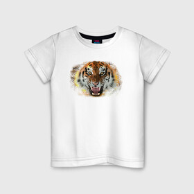 Детская футболка хлопок с принтом Пламенный тигр в Белгороде, 100% хлопок | круглый вырез горловины, полуприлегающий силуэт, длина до линии бедер | fire | flame | symbol | tiger | zoo | животное | огонь | пламя | природа | тигр