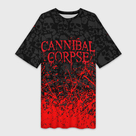 Платье-футболка 3D с принтом CANNIBAL CORPSE, БРЫЗГИ КРАСОК  ЧЕРЕПА в Белгороде,  |  | bones | cannibal | cannibal corpse | corpse | death metal | deathgrind | skull | алекс уэбстер | брутальный дэт метал | дэт метал | дэтграйнд | каннибал корпс | кеннибал корпс | кэннибал корпс | пол мазуркевич | роб барретт | скелет