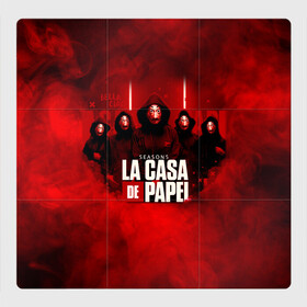 Магнитный плакат 3Х3 с принтом БУМАЖНЫЙ ДОМ - LA CASA DE PAPEL - BELLA CIAO в Белгороде, Полимерный материал с магнитным слоем | 9 деталей размером 9*9 см | Тематика изображения на принте: bella ciao | la casa de papel | бумажный дом | ла каса де | ла каса де папель | ла каса де пепел | лакаса | сериал | фильм