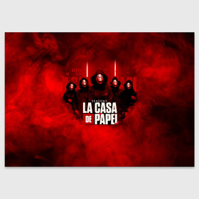 Поздравительная открытка с принтом БУМАЖНЫЙ ДОМ - LA CASA DE PAPEL - BELLA CIAO в Белгороде, 100% бумага | плотность бумаги 280 г/м2, матовая, на обратной стороне линовка и место для марки
 | bella ciao | la casa de papel | бумажный дом | ла каса де | ла каса де папель | ла каса де пепел | лакаса | сериал | фильм