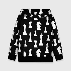 Детская толстовка 3D с принтом Белые шахматные фигуры в Белгороде, 100% полиэстер | двухслойный капюшон со шнурком для регулировки, мягкие манжеты на рукавах и по низу толстовки, спереди карман-кенгуру с мягким внутренним слоем | Тематика изображения на принте: checkmate | chess | chess board | chess game | chess pieces | chess player | chessboard | gambit | game | king | pawn | queen | гамбит | игра | король | мат | партия | ферзь | фигуры | шахматист | шахматы
