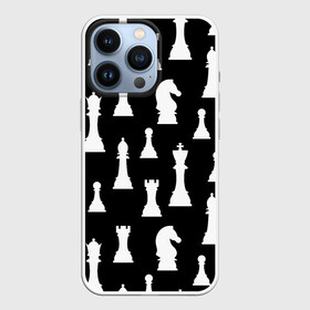 Чехол для iPhone 13 Pro с принтом Белые шахматные фигуры в Белгороде,  |  | checkmate | chess | chess board | chess game | chess pieces | chess player | chessboard | gambit | game | king | pawn | queen | гамбит | игра | король | мат | партия | ферзь | фигуры | шахматист | шахматы