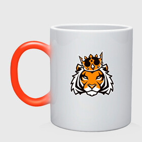 Кружка хамелеон с принтом Тигр в короне Tiger in crown в Белгороде, керамика | меняет цвет при нагревании, емкость 330 мл | tiger | восточный тигр | год тигра | голова | кошка | тигр | тигренок | хищник