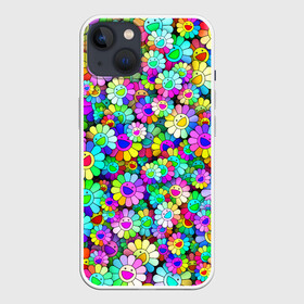 Чехол для iPhone 13 с принтом Rainbow flowers в Белгороде,  |  | Тематика изображения на принте: takashi murakami | паттерн | радуга | смайл | такаси мураками | улыбка | цветы