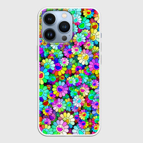 Чехол для iPhone 13 Pro с принтом Rainbow flowers в Белгороде,  |  | takashi murakami | паттерн | радуга | смайл | такаси мураками | улыбка | цветы