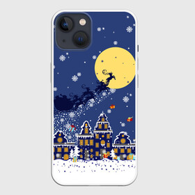 Чехол для iPhone 13 с принтом Санта Клаус на оленях в небе в Белгороде,  |  | big moon | christmas | city | fly | houses | in the night sky | light in the windows | new year | reindeer | santa claus | большая луна | в ночном небе | город | дома | летят | новый год | олени | рождество | санта клаус