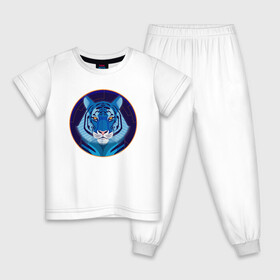 Детская пижама хлопок с принтом Голубой водяной тигр символ 2022 года в Белгороде, 100% хлопок |  брюки и футболка прямого кроя, без карманов, на брюках мягкая резинка на поясе и по низу штанин
 | Тематика изображения на принте: 2022 | водяной | год | гороскоп | китайский | символ | талисман | тигр