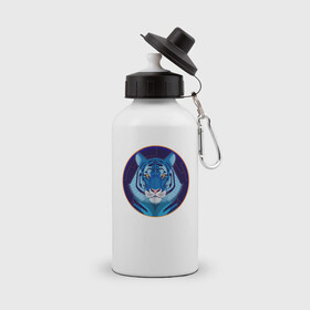 Бутылка спортивная с принтом Голубой водяной тигр символ 2022 года в Белгороде, металл | емкость — 500 мл, в комплекте две пластиковые крышки и карабин для крепления | 2022 | водяной | год | гороскоп | китайский | символ | талисман | тигр