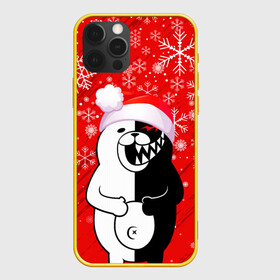 Чехол для iPhone 12 Pro с принтом НОВОГОДНИЙ MONOKUMA. в Белгороде, силикон | область печати: задняя сторона чехла, без боковых панелей | 2022 | anime | black  white | danganronpa | happy new year | kurokuma | merry christmas | monodam | monokuma | monomi | monotaro | pink | shirokuma | аниме | год тигра | зима близко | мoноми | монокума | нг | новогодний | новый год | новый 