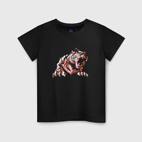 Детская футболка хлопок с принтом Тигр злой | Tiger evil в Белгороде, 100% хлопок | круглый вырез горловины, полуприлегающий силуэт, длина до линии бедер | tiger | восточный тигр | год тигра | голова | кошка | тигр | тигренок | хищник