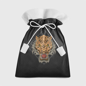 Подарочный 3D мешок с принтом Голова тигра в ромбе в Белгороде, 100% полиэстер | Размер: 29*39 см | furry | low poly | tiger | восточный тигр | год тигра | голова | кошка | лоу поли | тигр | тигренок | фурри | хищник