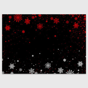 Поздравительная открытка с принтом КРАСНО БЕЛЫЕ СНЕЖИНКИ НА ЧЁРНОМ ФОНЕ в Белгороде, 100% бумага | плотность бумаги 280 г/м2, матовая, на обратной стороне линовка и место для марки
 | 2022 | beast | merry christmas | new year | red bow | santa hat | snow | tiger | winter | winter is coming | year of the tiger | год тигра | дед мороз | животные | звери | зверь | зима | зима 2022 | зима близко | новог | новогодни