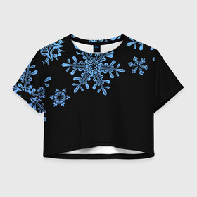 Женская футболка Crop-top 3D с принтом Минималистичные Снежинки в Белгороде, 100% полиэстер | круглая горловина, длина футболки до линии талии, рукава с отворотами | зима | минимализм | новый год | снег | снегопад | снежинки