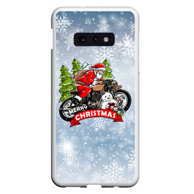 Чехол для Samsung S10E с принтом Санта Байкер Santa on the motorbike в Белгороде, Силикон | Область печати: задняя сторона чехла, без боковых панелей | bike | christmas | moto | santa | байк | дед мороз | елка | зима | мотоцикл | новый год | подарок | рождество | санта | снег | снеговик | снежинка