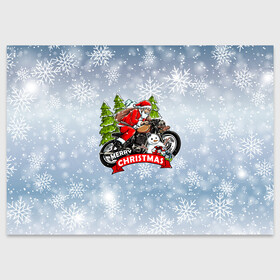 Поздравительная открытка с принтом Санта Байкер Santa on the motorbike в Белгороде, 100% бумага | плотность бумаги 280 г/м2, матовая, на обратной стороне линовка и место для марки
 | bike | christmas | moto | santa | байк | дед мороз | елка | зима | мотоцикл | новый год | подарок | рождество | санта | снег | снеговик | снежинка