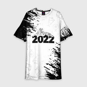 Детское платье 3D с принтом Тигр отдыхает на цифре 2022. в Белгороде, 100% полиэстер | прямой силуэт, чуть расширенный к низу. Круглая горловина, на рукавах — воланы | 2022 | happy new year | merry christmas | год тигра | зима близко | нг | новогодний | новогодний тигр | новогодняя символика | новый год | новый год 2022 | рождество | символ 2022 года | снег | снежинки | тигр