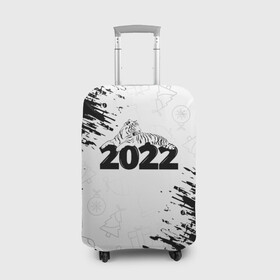 Чехол для чемодана 3D с принтом Тигр отдыхает на цифре 2022. в Белгороде, 86% полиэфир, 14% спандекс | двустороннее нанесение принта, прорези для ручек и колес | 2022 | happy new year | merry christmas | год тигра | зима близко | нг | новогодний | новогодний тигр | новогодняя символика | новый год | новый год 2022 | рождество | символ 2022 года | снег | снежинки | тигр