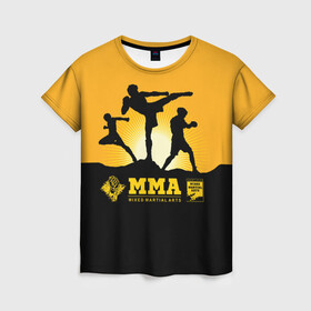 Женская футболка 3D с принтом ММА (Mixed Martial Arts) в Белгороде, 100% полиэфир ( синтетическое хлопкоподобное полотно) | прямой крой, круглый вырез горловины, длина до линии бедер | bellator | boxing | fight club | mixed martial arts | ufc | айкидо | беллатор | боевые искусства | боец | бои | бои без правил | бойцовский клуб | бокс | борьба | воин | джиуджитсу | дзюдо | единоборства | карате | кикбоксинг