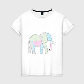 Женская футболка хлопок с принтом Сказочный слон в Белгороде, 100% хлопок | прямой крой, круглый вырез горловины, длина до линии бедер, слегка спущенное плечо | африка | дикое животное | животное | животные | звери | индия | слон | экзотика