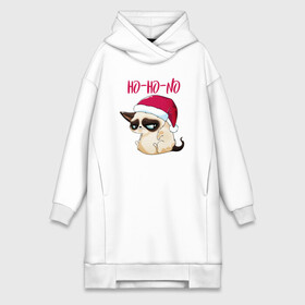 Платье-худи хлопок с принтом Ugly cat Ho Ho No в Белгороде,  |  | 2022 | 2022 год | grumpy cat | happy new year | santa | год тигра | дед мороз | каникулы | мороз | новогодний свитер | новый год | новый год 2022 | новый год тигра | оливье | праздник | рождество | санта клаус