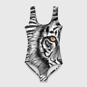 Купальник-боди 3D с принтом Голова тигра 22 в Белгороде, 82% полиэстер, 18% эластан | Круглая горловина, круглый вырез на спине | зверь | кошка | полосы | тигр | хищник