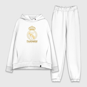 Женский костюм хлопок Oversize с принтом Real Madrid gold logo в Белгороде,  |  | gold logo | madrid | rael madrid | real | spain | золотая эмблема | золотой логотип | испания | королевский клуб | ла лига | лига чемпионов | мадрид | реал | реал мадрид | сливочные | футбол | чемпионат испании