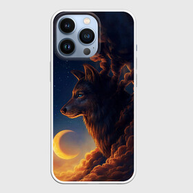 Чехол для iPhone 13 Pro с принтом Ночной Волк | Night Wolf. в Белгороде,  |  | animal | moon | night | sky | stars | wolf | благородный | волк | животные | звезды | зверь | луна | небо | ночной | ночь | облака | тьма | хищник