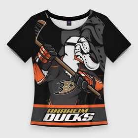 Женская футболка 3D Slim с принтом Анахайм Дакс, Anaheim Ducks в Белгороде,  |  | anaheim | anaheim ducks | ducks | hockey | nhl | usa | дакс | нхл | спорт | сша | хоккей | шайба
