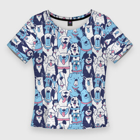 Женская футболка 3D Slim с принтом Забавные Пёсели паттерн  Funny Dogs pattern в Белгороде,  |  | dog | бульдог | далматинец | йорк | мопс | песик | порода | смешной | собака