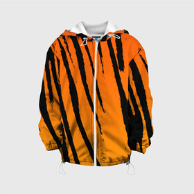 Детская куртка 3D с принтом Шкура тигра (диагональ) в Белгороде, 100% полиэстер | застежка — молния, подол и капюшон оформлены резинкой с фиксаторами, по бокам — два кармана без застежек, один потайной карман на груди, плотность верхнего слоя — 90 г/м2; плотность флисового подклада — 260 г/м2 | tiger | восточный тигр | год тигра | кошка | тигр | тигренок | хищник | шерсть тигра