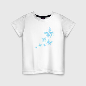 Детская футболка хлопок с принтом Неоновые бабочки Cotton Theme в Белгороде, 100% хлопок | круглый вырез горловины, полуприлегающий силуэт, длина до линии бедер | Тематика изображения на принте: бабочки | крылья | легкость | насековые | неон | ночные | полет | природа | светящиеся