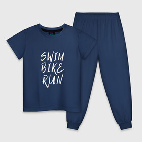 Детская пижама хлопок с принтом SWIM BIKE RUN в Белгороде, 100% хлопок |  брюки и футболка прямого кроя, без карманов, на брюках мягкая резинка на поясе и по низу штанин
 | bike | run | running | swim | бег | велоспорт | выносливость | плавание | триатлон | цикличные