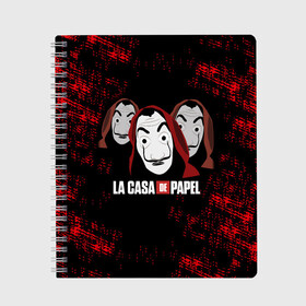 Тетрадь с принтом БУМАЖНЫЙ ДОМ СЕРИАЛ LA CASA DE PAPEL BELLA CIAO в Белгороде, 100% бумага | 48 листов, плотность листов — 60 г/м2, плотность картонной обложки — 250 г/м2. Листы скреплены сбоку удобной пружинной спиралью. Уголки страниц и обложки скругленные. Цвет линий — светло-серый
 | bella ciao | la casa de papel | бумажный дом | ла каса де | ла каса де папель | ла каса де пепел | лакаса | сериал | фильм