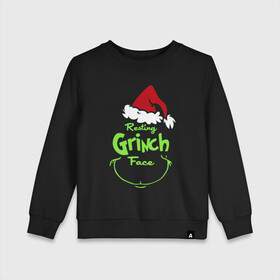 Детский свитшот хлопок с принтом Resting Grinch Face. в Белгороде, 100% хлопок | круглый вырез горловины, эластичные манжеты, пояс и воротник | 2022 | grinch | happy new year | merry christmas | год тигра | гринч | зима близко | нг | новогодний | новый год | новый год 2022 | рождество | снег | снежинки