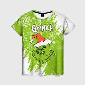 Женская футболка 3D с принтом Grinch Green. в Белгороде, 100% полиэфир ( синтетическое хлопкоподобное полотно) | прямой крой, круглый вырез горловины, длина до линии бедер | 2022 | grinch | happy new year | merry christmas | год тигра | гринч | зима близко | нг | новогодний | новый год | новый год 2022 | рождество | снег | снежинки