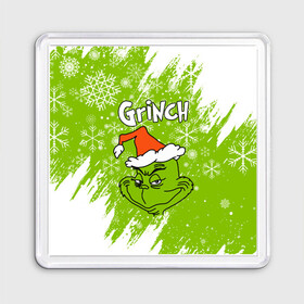 Магнит 55*55 с принтом Grinch Green. в Белгороде, Пластик | Размер: 65*65 мм; Размер печати: 55*55 мм | 2022 | grinch | happy new year | merry christmas | год тигра | гринч | зима близко | нг | новогодний | новый год | новый год 2022 | рождество | снег | снежинки