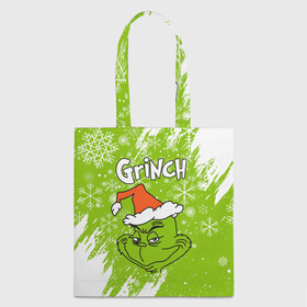 Шоппер 3D с принтом Grinch Green. в Белгороде, 100% полиэстер | Плотность: 200 г/м2; Размер: 34×35 см; Высота лямок: 30 см | 2022 | grinch | happy new year | merry christmas | год тигра | гринч | зима близко | нг | новогодний | новый год | новый год 2022 | рождество | снег | снежинки