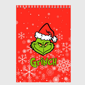 Скетчбук с принтом Grinch Red. в Белгороде, 100% бумага
 | 48 листов, плотность листов — 100 г/м2, плотность картонной обложки — 250 г/м2. Листы скреплены сверху удобной пружинной спиралью | Тематика изображения на принте: 2022 | grinch | happy new year | merry christmas | год тигра | гринч | зима близко | нг | новогодний | новый год | новый год 2022 | рождество | снег | снежинки