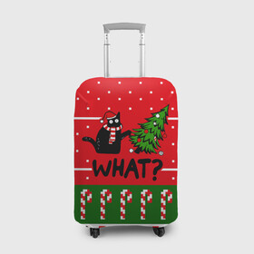 Чехол для чемодана 3D с принтом WHAT КОТИК CAT в Белгороде, 86% полиэфир, 14% спандекс | двустороннее нанесение принта, прорези для ручек и колес | 2020 | 2021 | 2022 | christmas | merry | what | елка | кот | леденец | нг | новогодний | новый год | паттерн | рождество | свитер | снежинки | узор | узоры | шишки