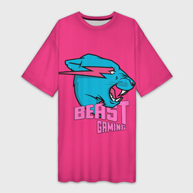 Платье-футболка 3D с принтом Mr Beast Gaming Full Print (Pink edition) в Белгороде,  |  | Тематика изображения на принте: gamer | games | gaming | mr beast | mrbeast | youtube | блогеры | игры | мистер бист | ютуберы