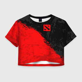 Женская футболка Crop-top 3D с принтом DOTA 2 RED LOGO, БРЫЗГИ КРАСОК в Белгороде, 100% полиэстер | круглая горловина, длина футболки до линии талии, рукава с отворотами | Тематика изображения на принте: bristleback | colors | dota | dota 2 | dota2 | heroes | invoker | lina | og team | paints | pudge | shadow | team liquid | team spirit | the international | windranger | бристелбек | бристл | брызги | брызги красок | дота | дота 2 | дота2 | краски | пудж 